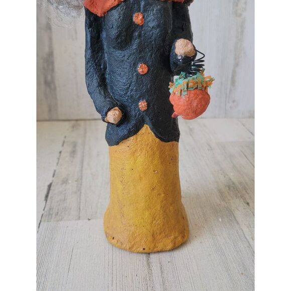 Vintage rustic paper mache witch pumpkin Halloween prop Decor figure - Picture 2 of 11